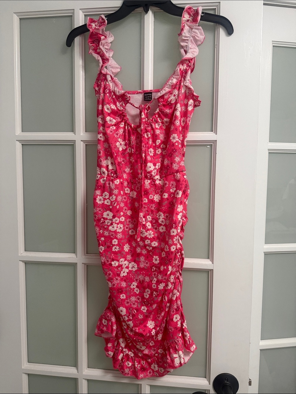 Floral Ruffle Mini Dress in Bright Pink